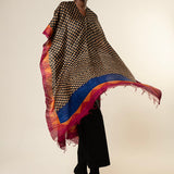 Gold Polka Dotted Tussar Peace Silk 3 in 1 Cape