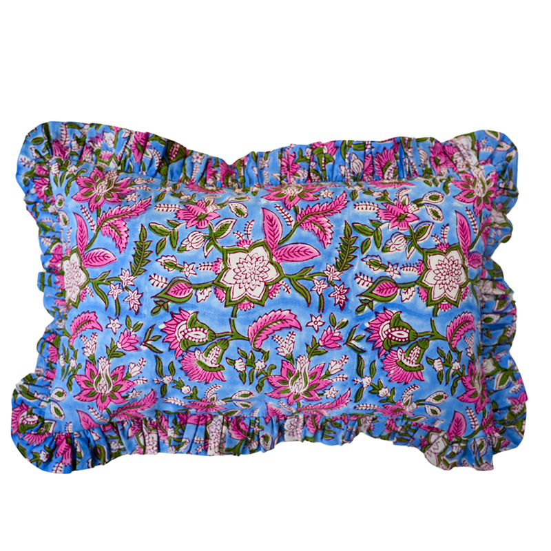 Hand Block Printed Rectangle Frilled Cushion Covers